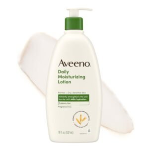 Aveeno Daily Moisturizing Body Lotion, Fragrance-Free, 18 fl. oz | Daily Moisturizing Body Lotion for Normal to Dry Skin, Soothing Prebiotic Oat, Non-Greasy