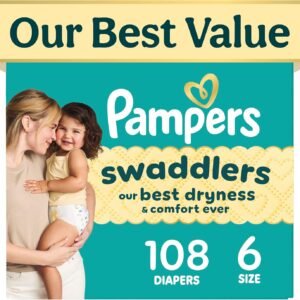 Swaddlers Diapers, Size 6 (23-44 lbs), 108 Count, Absorbent, Keeps Baby Dry and Comfortable, Pediatrician Recommended Skin Safe Disposable Baby Diaper