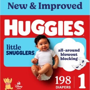 Huggies Little Snugglers Diapers Size 1, 198 Count (6 Packs of 33) | Blowout Protection, Leakproof Protection, Luxury Softness, FastAbsorb System