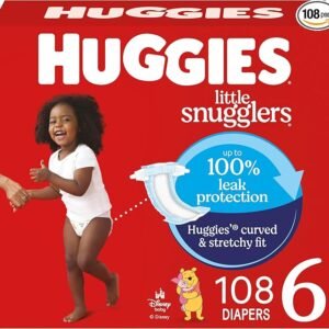 Huggies Size 6 Diapers, Little Snugglers Baby Diapers, Size 6 (35+ lbs), 108 Count (2 Packs of 54), Packaging May Vary